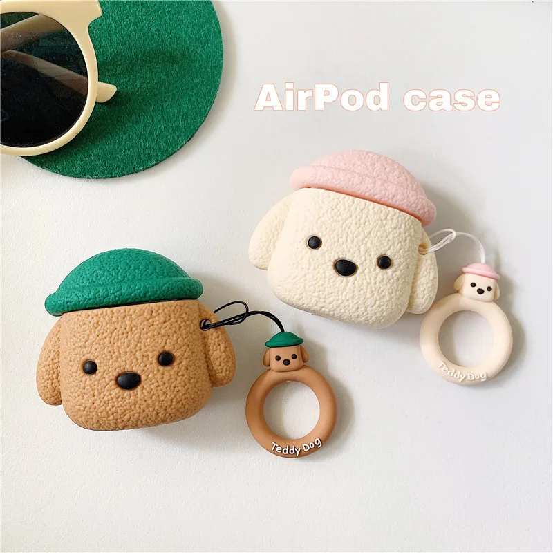 Casing Airpods Pro 2/Airpods 3, pelindung silikon kartun 3D Teddy anjing Bluetooth lucu