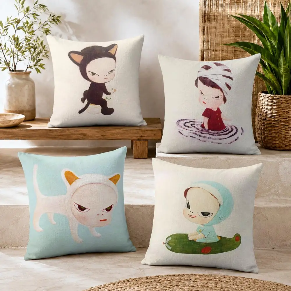 Y-Yoshitomo Nara D-Doll Cushion Cover Soft Short Plush Double-Sided Printing Home Decor Cozy Sofa Pillow Case Fine Gift