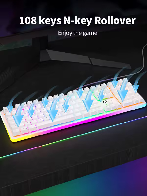 RK ROYAL KLUDGE RK918 RGB Backlight Wired Gaming Mechanical Keyboard 108 Keys Anti-Ghosting with Large LED Sorrounding Side Lamp - Image 5
