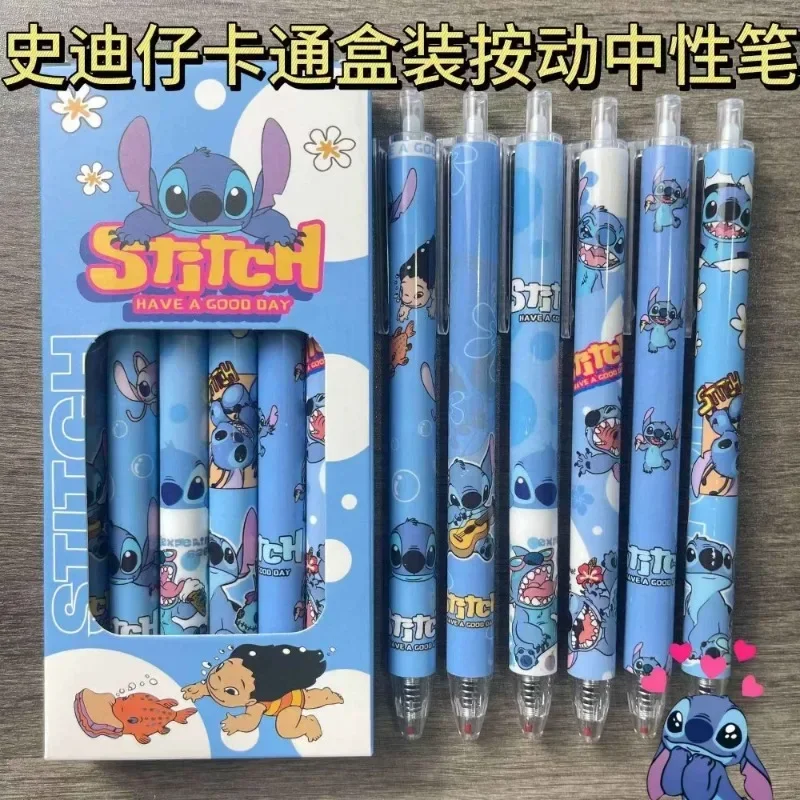 Cute Disney Stitch Roller Ball Pen Cartoon Anime Push Action Pen Fashion Students Stationery Learning Supplies Holiday Gifts