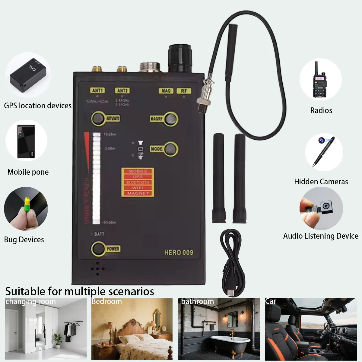 

Ultimate RF Detector Hero 009 — найти скрытые камеры/GSM ошибки, зонд магнитного поля, регулируемая звуковая сигнализация, полимерная батарея емкостью 1500 мАч