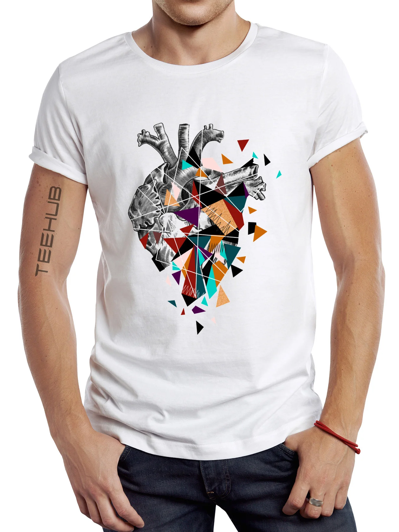 2024 Newest Men's Funny Complicated Heart Printed Tee Short-Sleeve T-Shirt Tops For Spring Summer