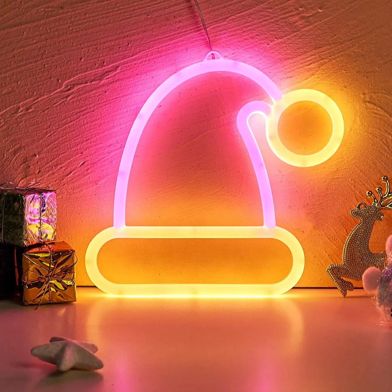 Chi-buy LED Neon Christmas hat pendant USB Powered Neon Signs Night Light 3D Wall Art Bedroom Living Room Decor Lamp Signs