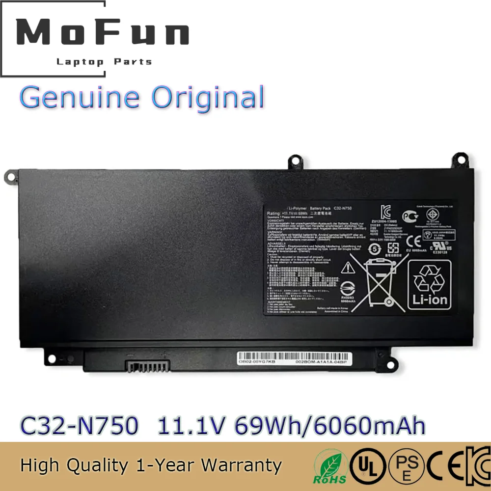 

C32-N750 69Wh Laptop Battery for ASUS Notebook N750 N750JK N750JV N750Y47JV N750Y47JV-SL 0B200-00400000