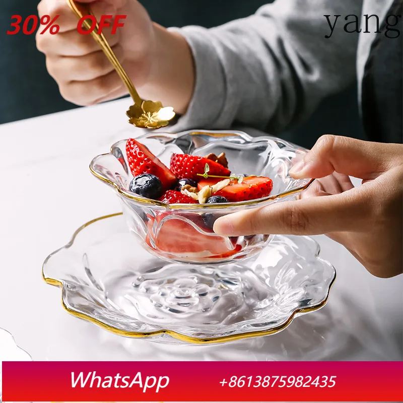 LMM Phnom Penh Peony Glass Bowl, Creative Bird's Nest Ice Cream Salad Bowl