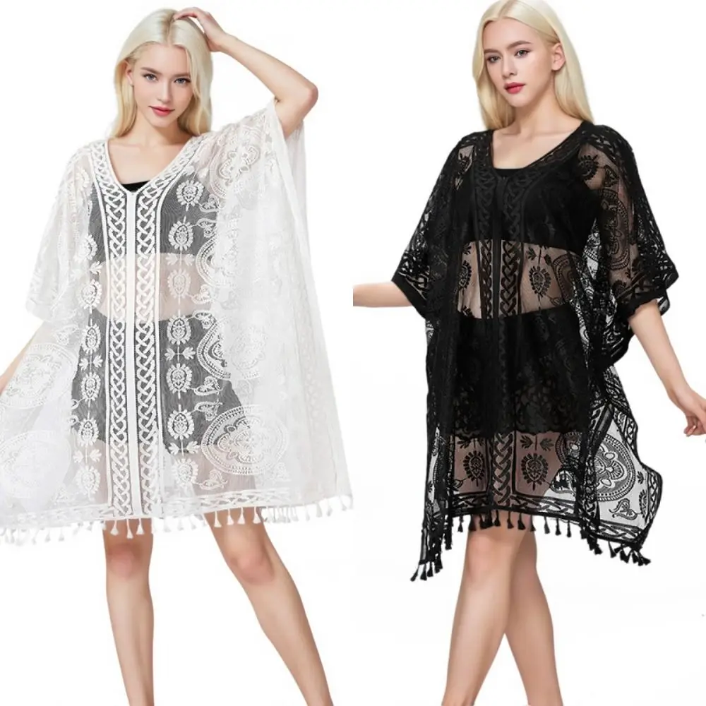 Fashion Transparent Swimsuit Cover Up Breathable Sunscreen Beach Cover Up Quick Dry Plus Size Lace Mesh Cover Up Casual Wear