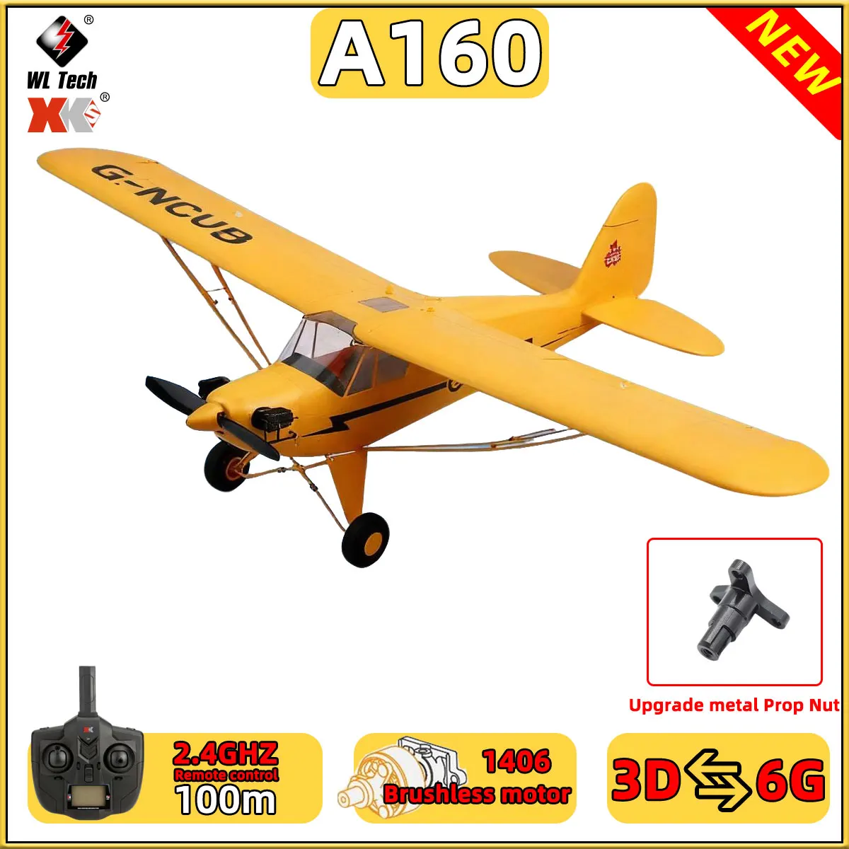 

WLtoys A160-J3 RC Airplane 5CH Remote Control Plane 3D/6G Upgrade Metal Parts 1406 Brushless Motor Outdoor Foam Fiexd Airplane