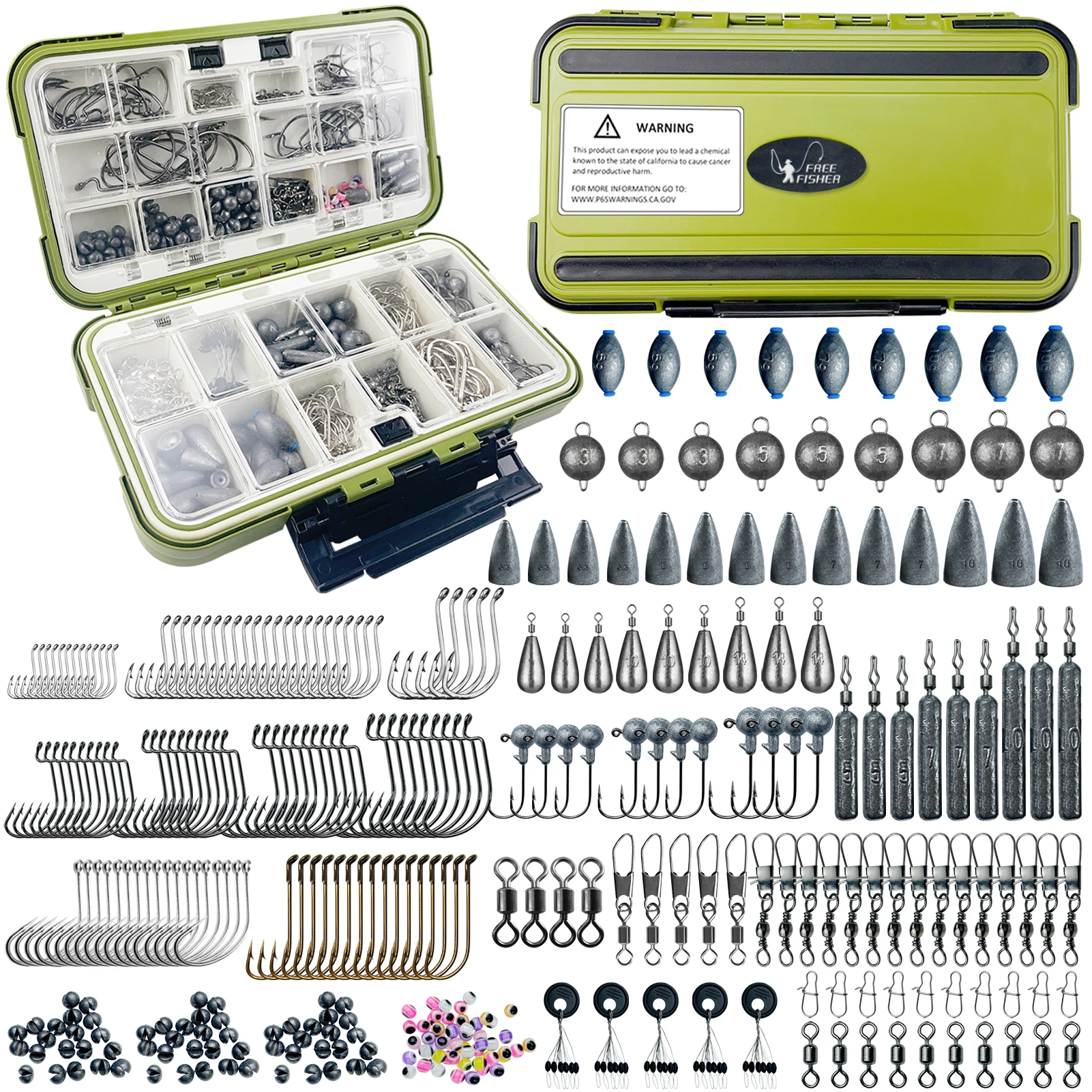 

FREE FISHER Fishing Weight Kit with Box,306pcs/Lot Mixed Fishing Sinkers,Jig Head Hooks,Swivel Snap Beads Baits Lure Accessories