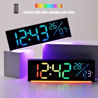 RGB LED Remote Control Wall Clock Digital Color-changing Clock with Dynamic Ambient Light for Living Room Home Timer Alarm Clock