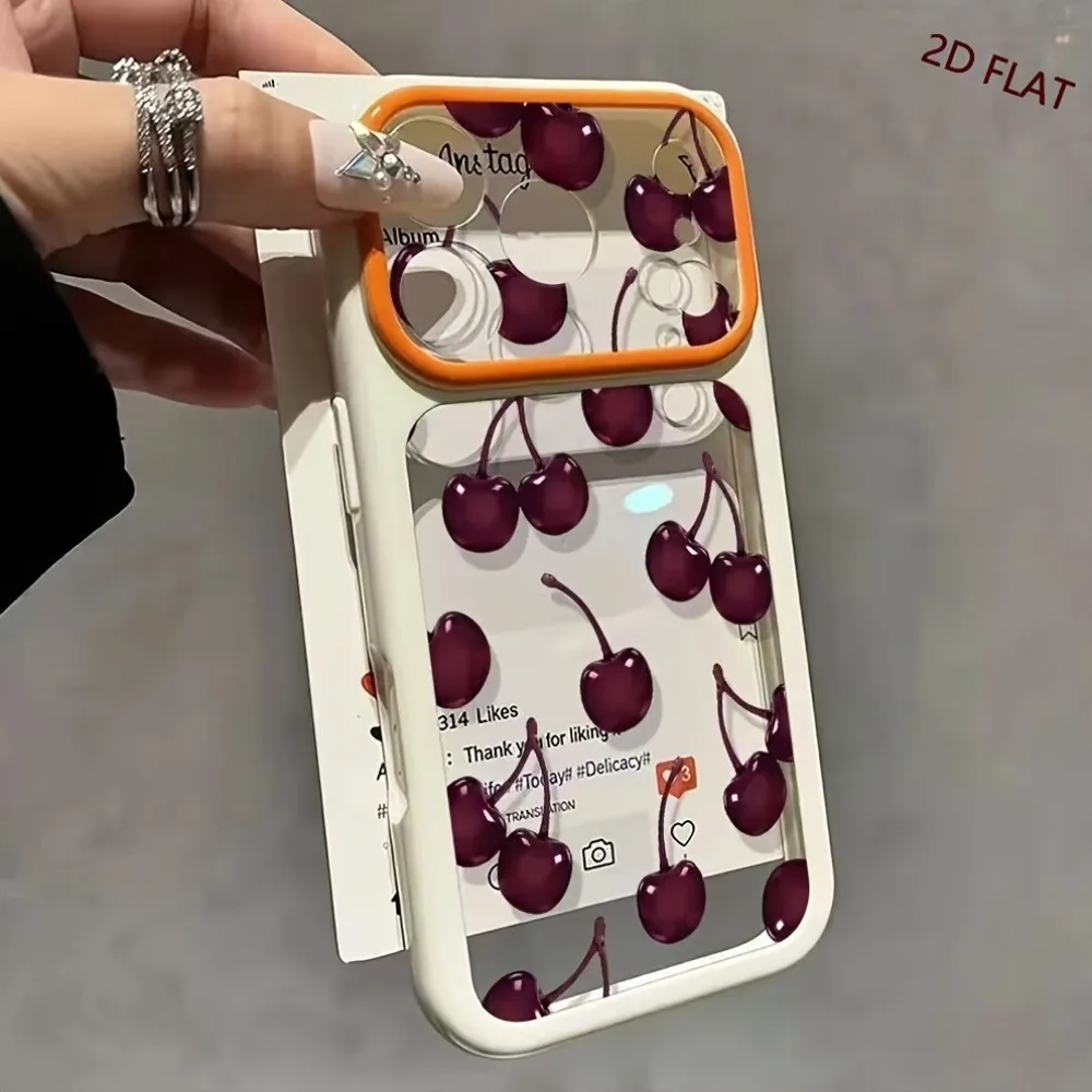 2D FLAT Handyhülle mit Burgunder-Kirschmuster für iPhone 18 17 16 15 14 13 12 11 Pro Max 16Plus, transparente, stoßfeste Schutzhülle – Detail 2