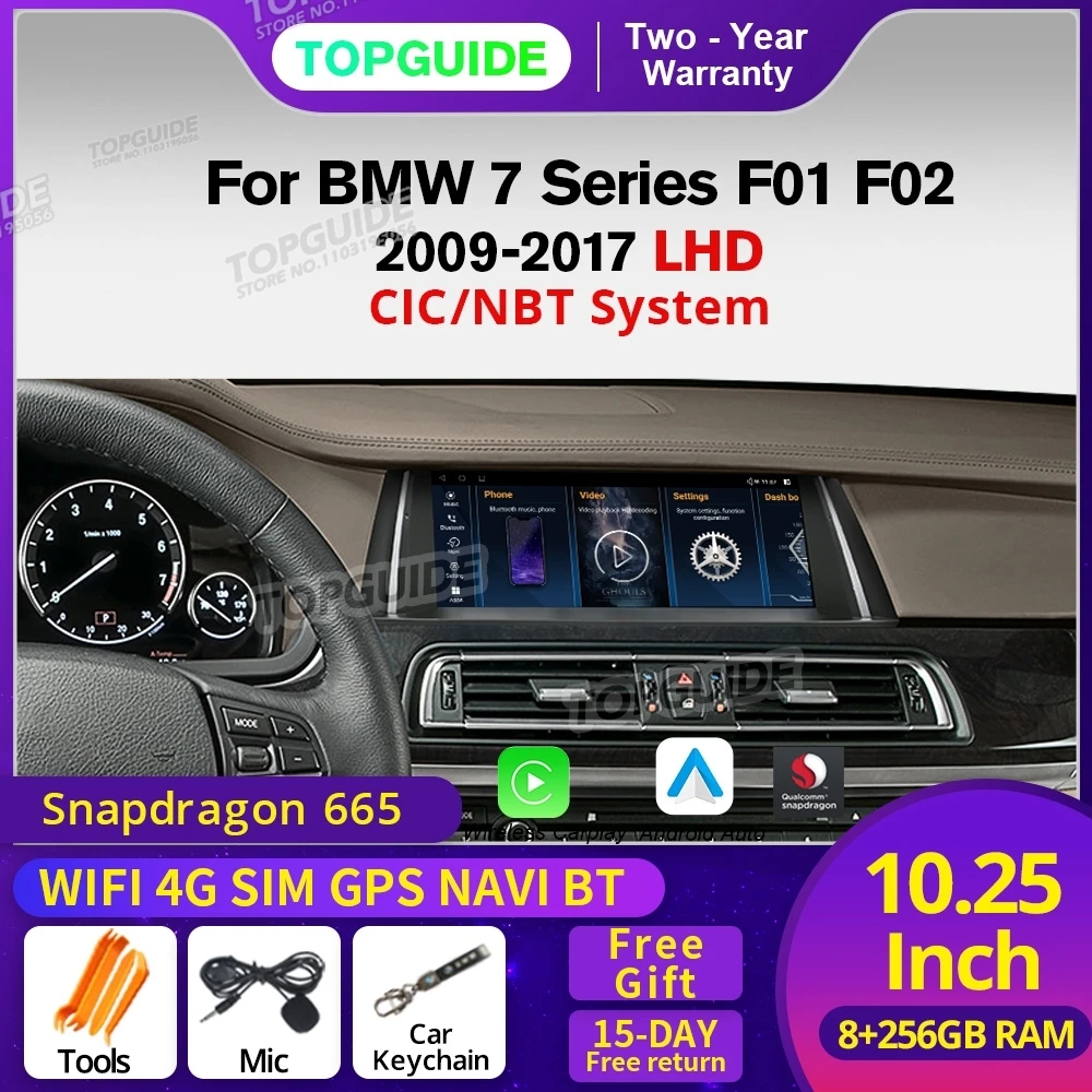 

TOPGUIDE 10,25 дюйма Android 12,0 Wi-Fi 4G Carpaly AUTO для BMW 7 серии F01 F02 CIC NBT Автомобильный радиоприемник с GPS-навигацией Мультимедийный плеер