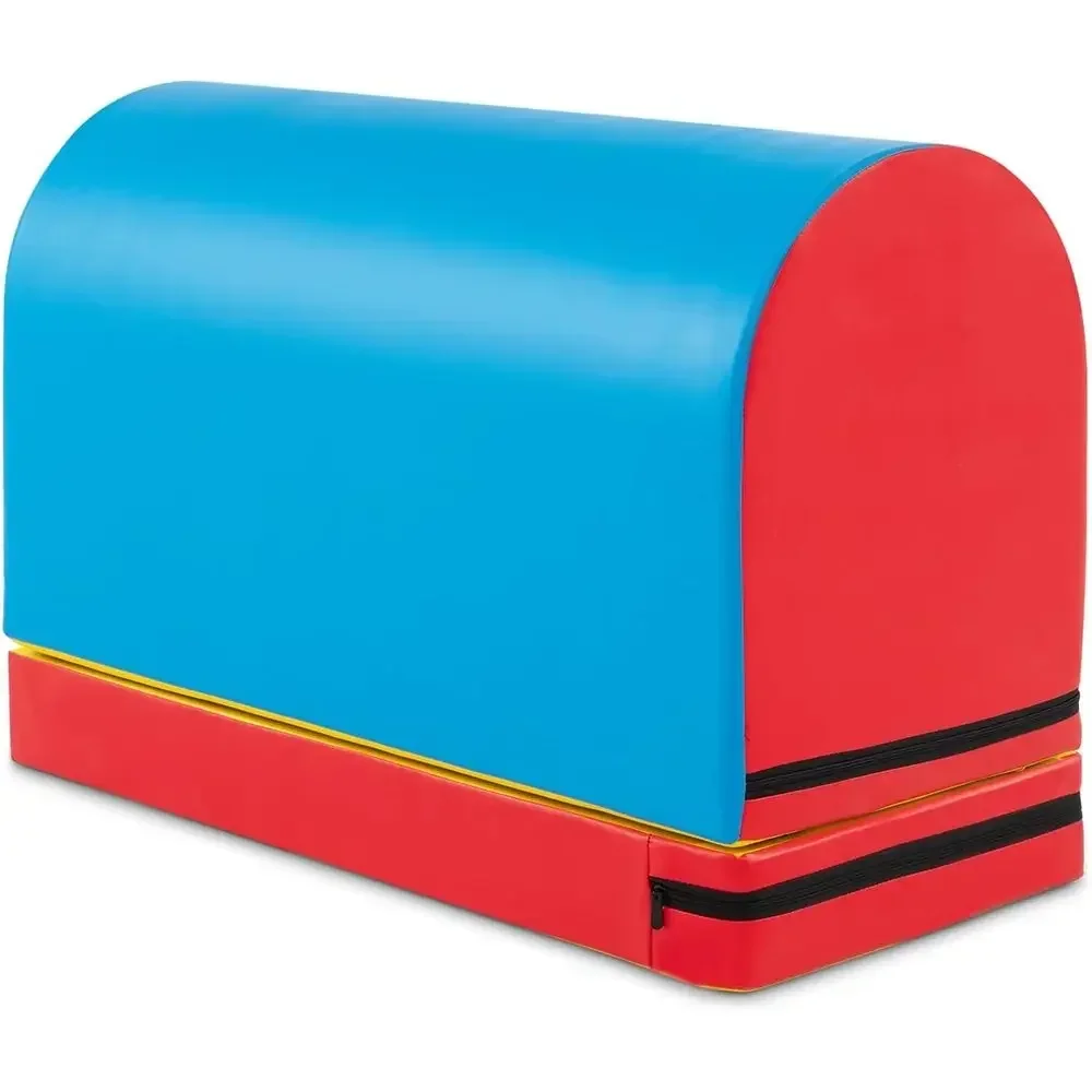 Portable Gymnastics Vaulting Box with Detachable Mat and Carry Handle, Premium PU Leather for Kids' Home Gym Exercises