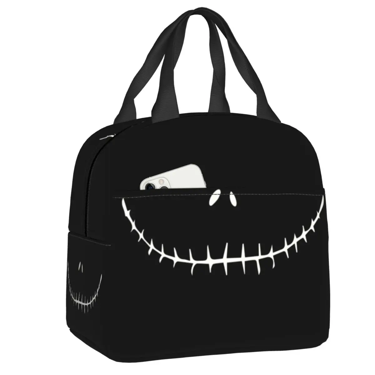 

Custom Pumpkin King Jack Skellingtons Smiling Insulated Lunch Tote Bag for Women Resuable Thermal Cooler Food Lunch Box Kids