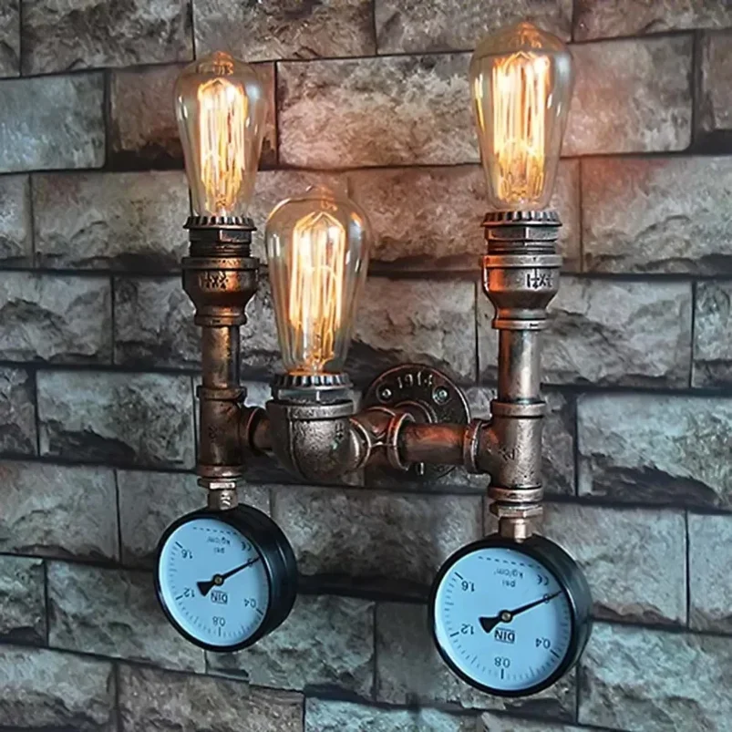 

Vintage Loft Industrial LED Wall Lamp Room Decoration Iron Rust Water Pipe Retro Wall Lamp Sconce Lights Home Lighting Fixtures