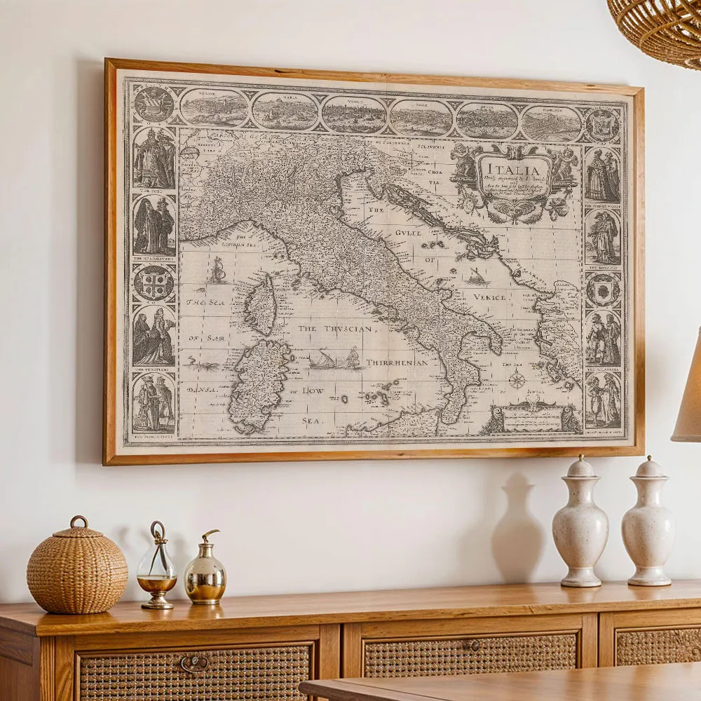 Póster Vintage de mapa de Italia, Venecia, Roma, Genoa y Florencia, lienzo impreso, pintura, arte de pared, estudio, sala de estar, decoración del hogar