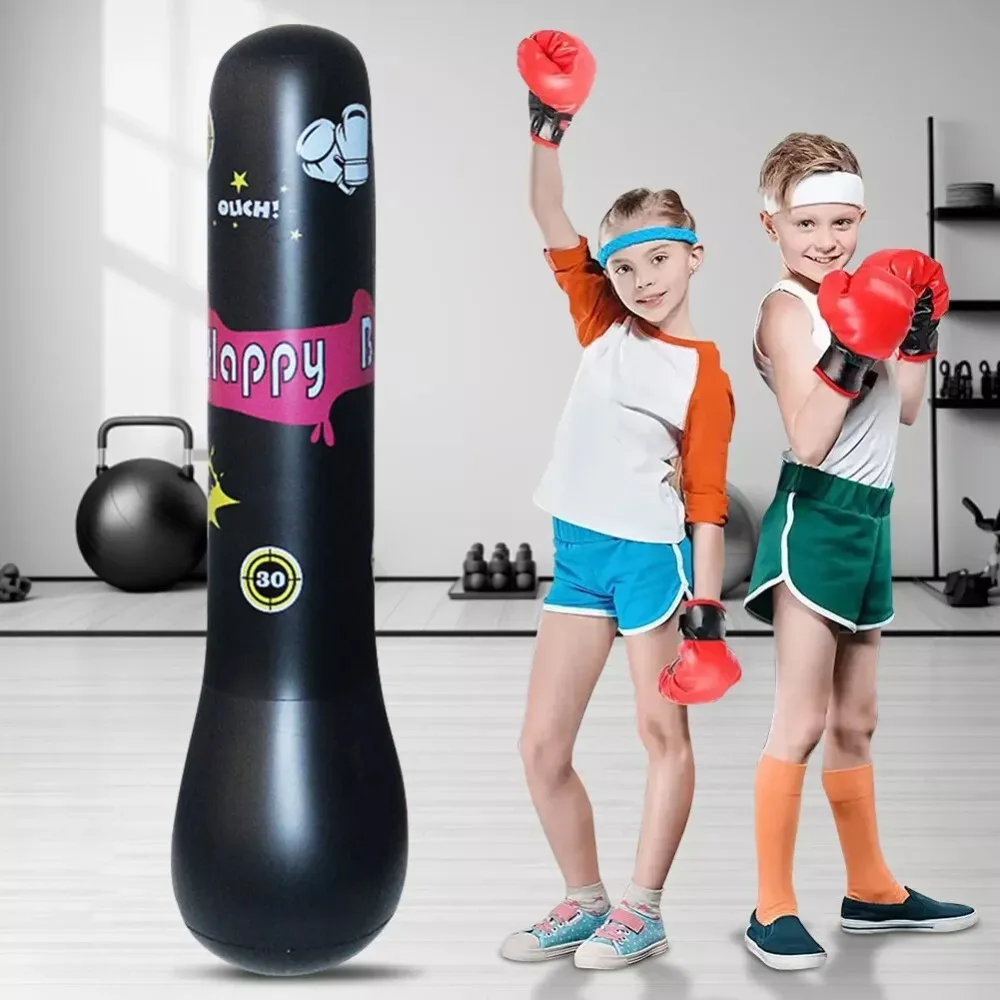 Saco de boxeo inflable de PVC, diseño de vaso grueso, bolsa de boxeo con espalda de rebote, juguete para aliviar el estrés para niños, juegos interactivos familiares