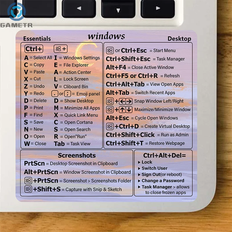 Pegatina de acceso directo para teclado de ordenador Windows, pegatina adhesiva para ordenador portátil y de escritorio
