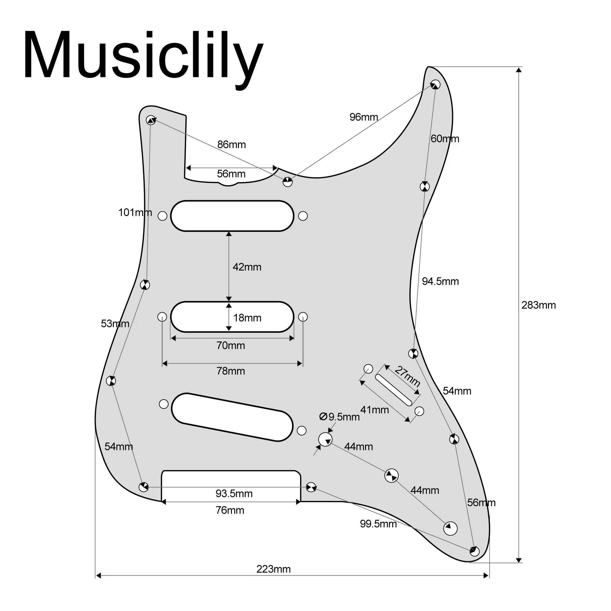 Musiclily Pro 11-Hole 60s 64 Vintage Style ST SSS Pickguard for American ST Guitar