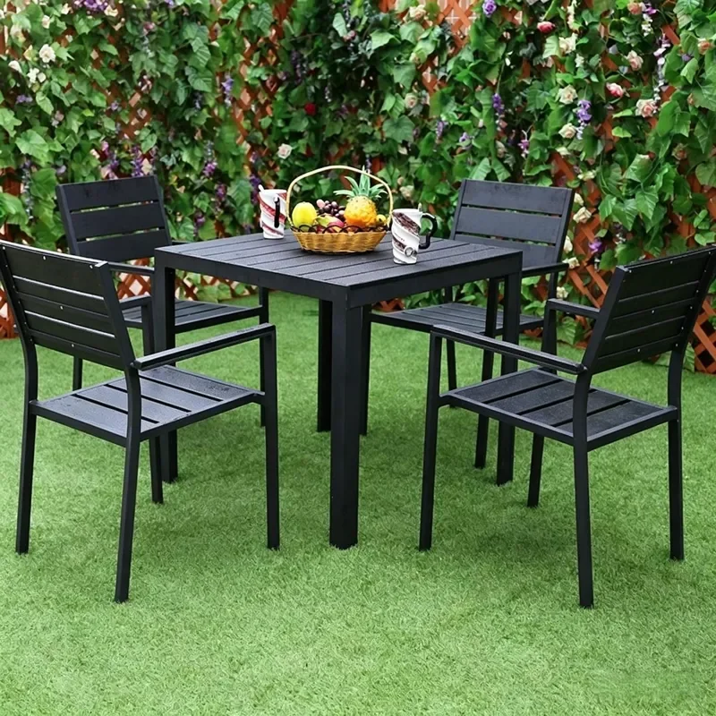 Hot Selling Balcony Plastic Wood Table and Chair Set Preservative Wood Courtyard Garden Leisure Outdoor Furniture for