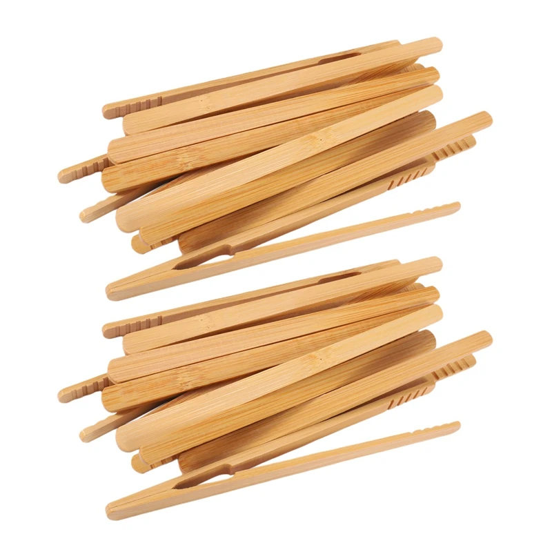 

20 Pieces Bamboo Toast Tongs, Bamboo Tongs 7 Inches Toaster Tongs Made Of Natural Bamboo Perfect For Toast Bread Pickles