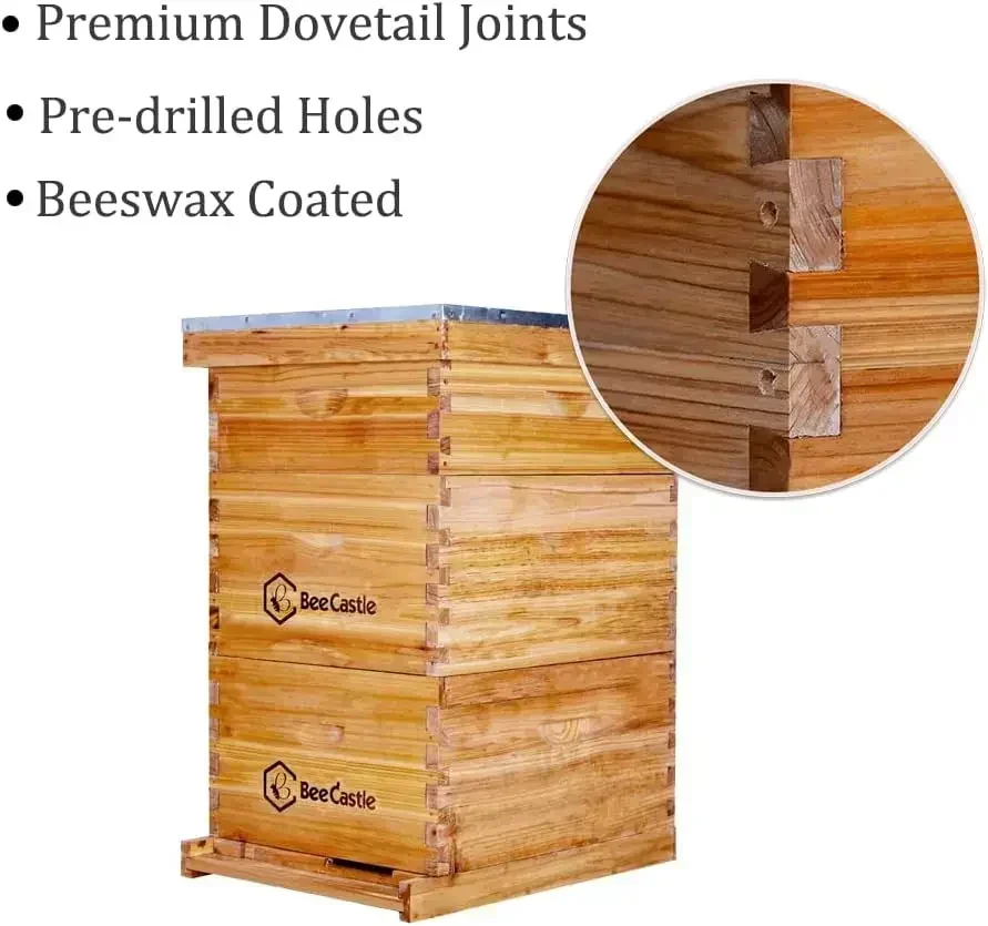 [XMSJ-Limited Stock, Buy Now!]10 Frame Langstroth Bee Hive Coated with Beeswax Includes Beehive Frames and Waxed Foundations (2