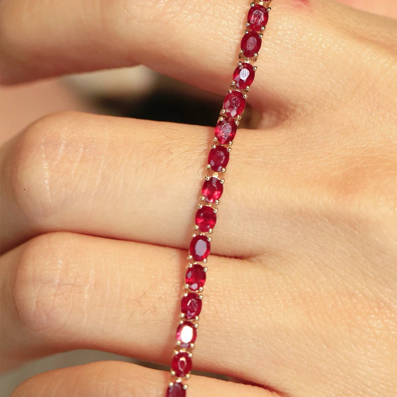 Aazuo Gioielli di lusso originali Bracciale in oro rosa 18 carati con rubino naturale Bracciale con linee da tennis classiche per donna Festa di fidanzamento alla moda di lusso