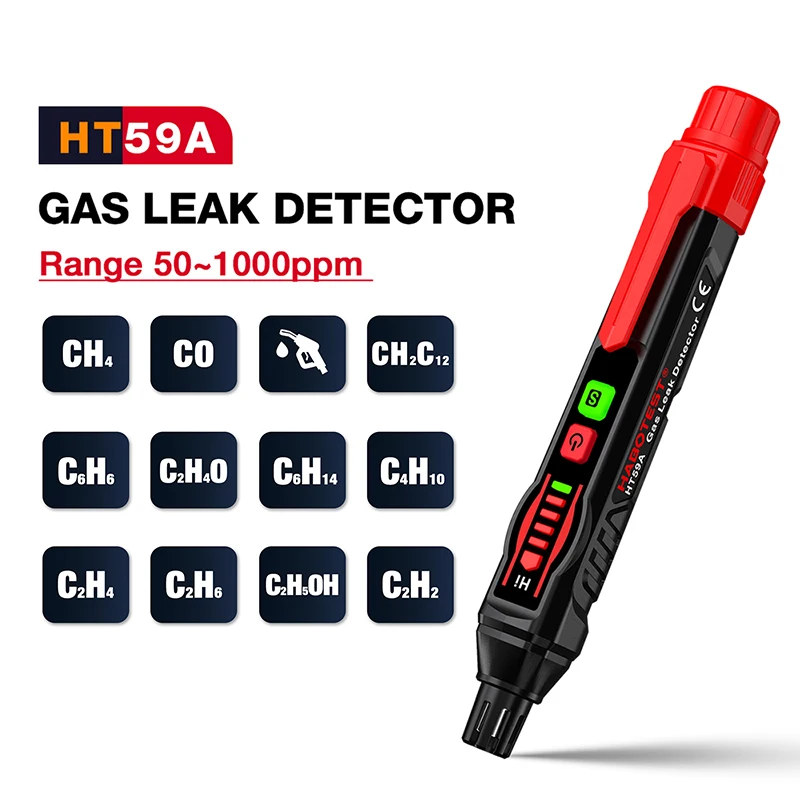 HT59A Combustible Gas Leak Detector 50~1000ppm High-precision Sensor Sensitivity Selection Portable Natural Gas Detector