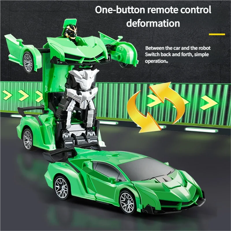 One Key Transformation RC Car Remote Control Deformation Robot 2 in 1 Sports Vehicle Model Rechargeable Toy Car Police Car Gifts