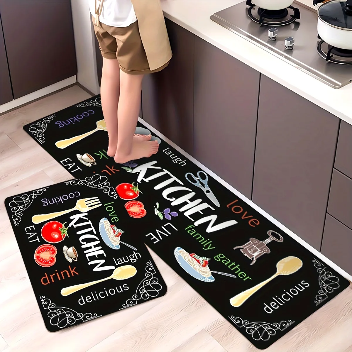 Modern Non-Slip Kitchen Mat with Vibrant Digital Printed Letters Carpet Anti-Slip Rug for Modern Kitchen Home Decor Floor Mat