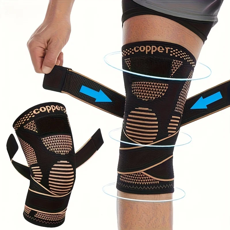 1Pcs Sports Copper Ion Strap Knee Pads Non-slip Knitted Nylon Knee Pads Fitness Jump Rope Basketball Running Gear Men Women