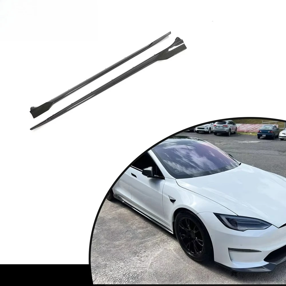 Product Customization ForTesla Model S Plaid 2021-2023 REAL CARBON Side Skirt Extension Lip Splitters Carbon Black