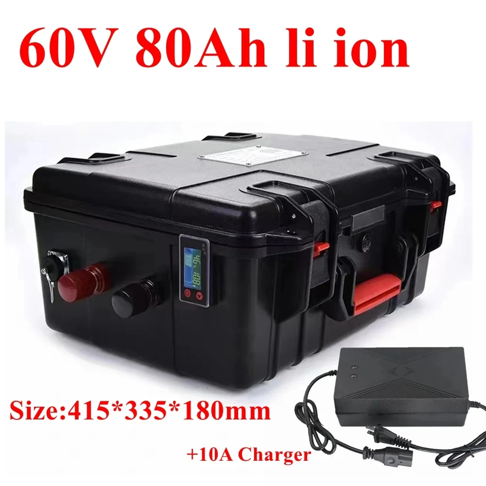 

Portable 60V 80Ah lithium li ion battery pack with BMS for electric sightseeing cars energy storage power tools+10A charger