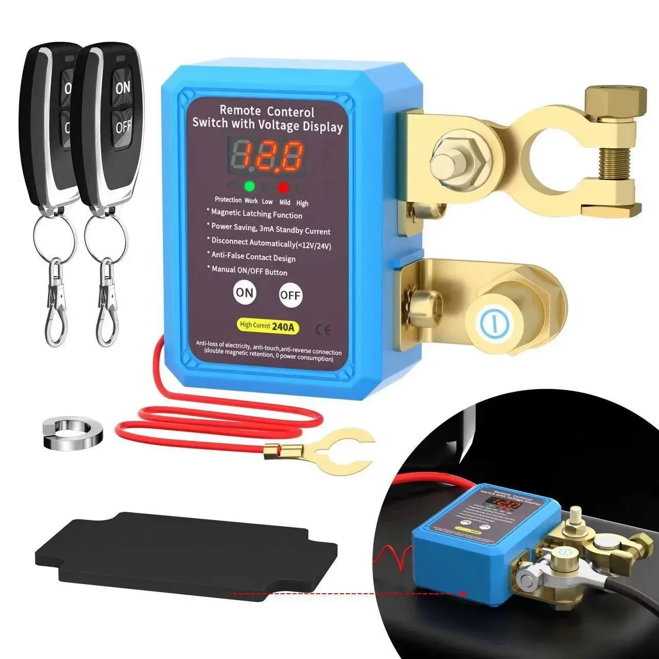 12V Car Battery Disconnect Switch Power Cut‑Off Isolator Switch for Auto RV Yacht Battery Protection Accessory 1Set