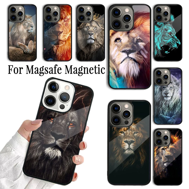 Phone Case For iPhone 16 15 14 13 12 Mini 11 Pro Max Plus Magsafe Magnetic Wireless Charging Cover Animaux lion Newly Arrived