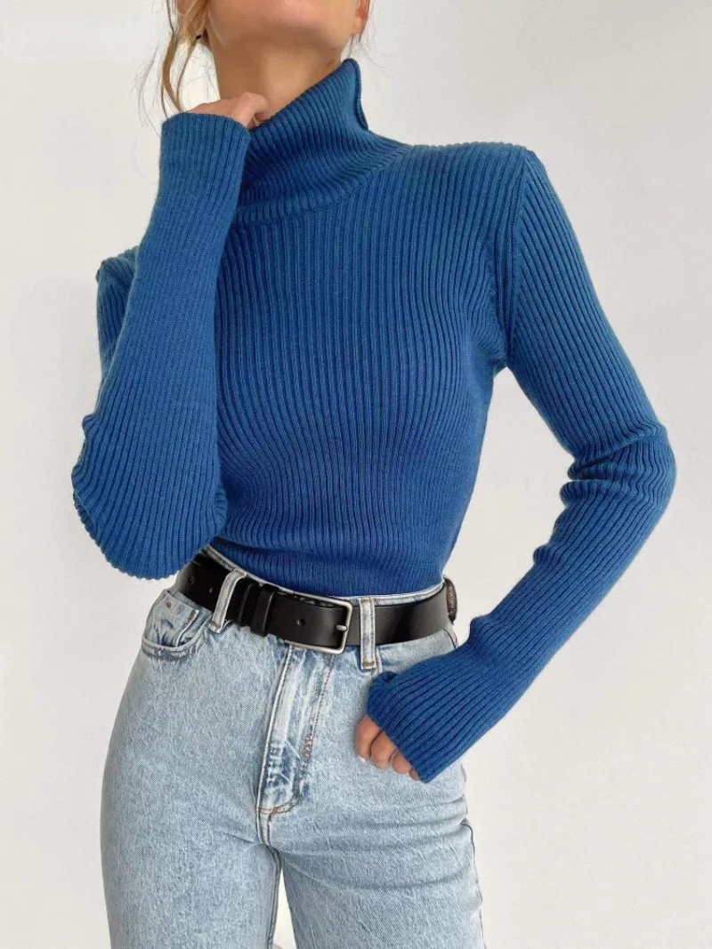 Bornladies Basic Rollkragenpullover für Damen, Herbst-Winter-Oberteile, schmaler Damen-Pullover, gestrickter Pullover, weicher, warmer Pullover. – Detail 5