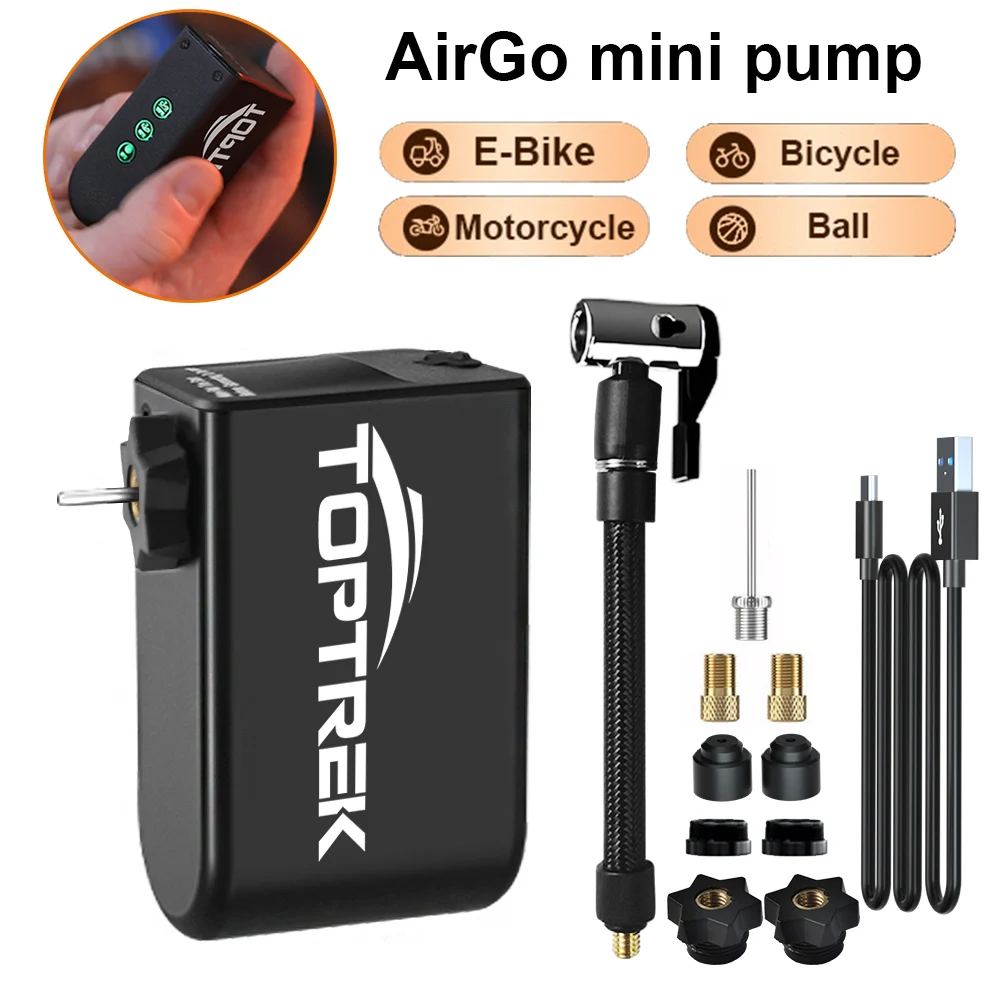 NEW Mini Electric Air Pump Portable 1260mAh 100PSI Toptrek Motorcycle Pump Inflator Presta Schrade Road MTB Bike Motorcycle Pump