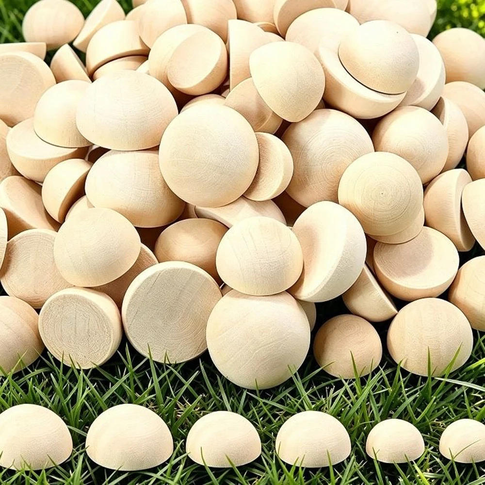 10/12/15/18/20/25-100mm Natural Half Wooden Beads Half Unfinished Wood Balls Split Wood Beads for DIY Craft Toy Home Decoration