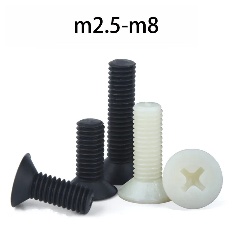 20/30/50/100pcs White Black Nylon Countersunk Head Screw Insulation Plastic Phillips Flat Head Screws Bolts M2.5 M3 M4 M5 M6 M8