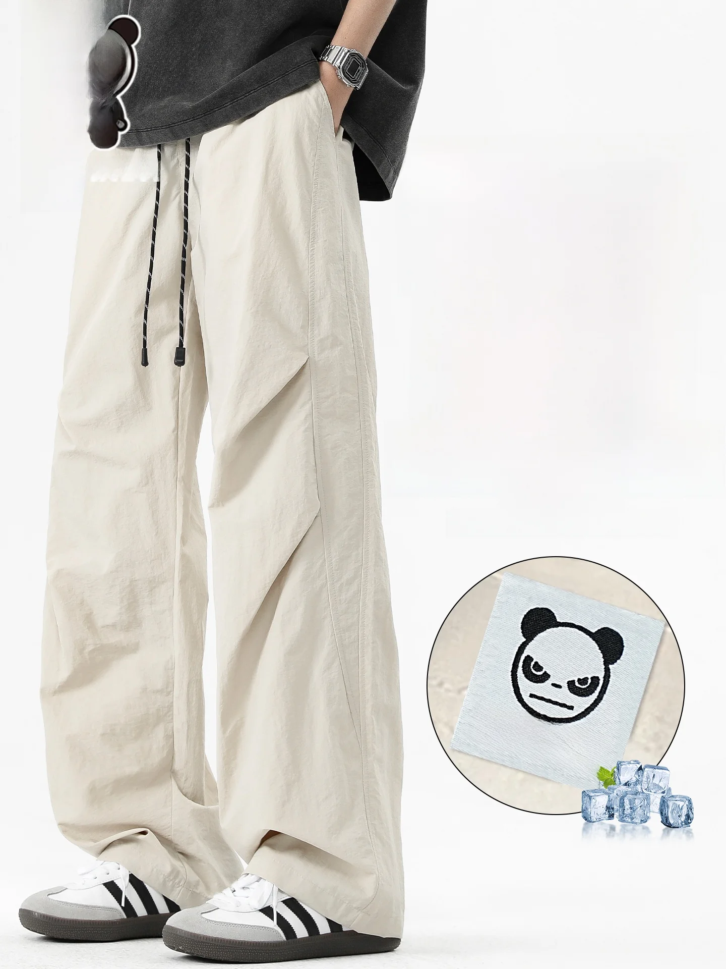 

Hipanda American Sle Paratrooper Work Pants Men's Summer Thin Ice Silk Straight Loose Wide Leg Casual Trousers
