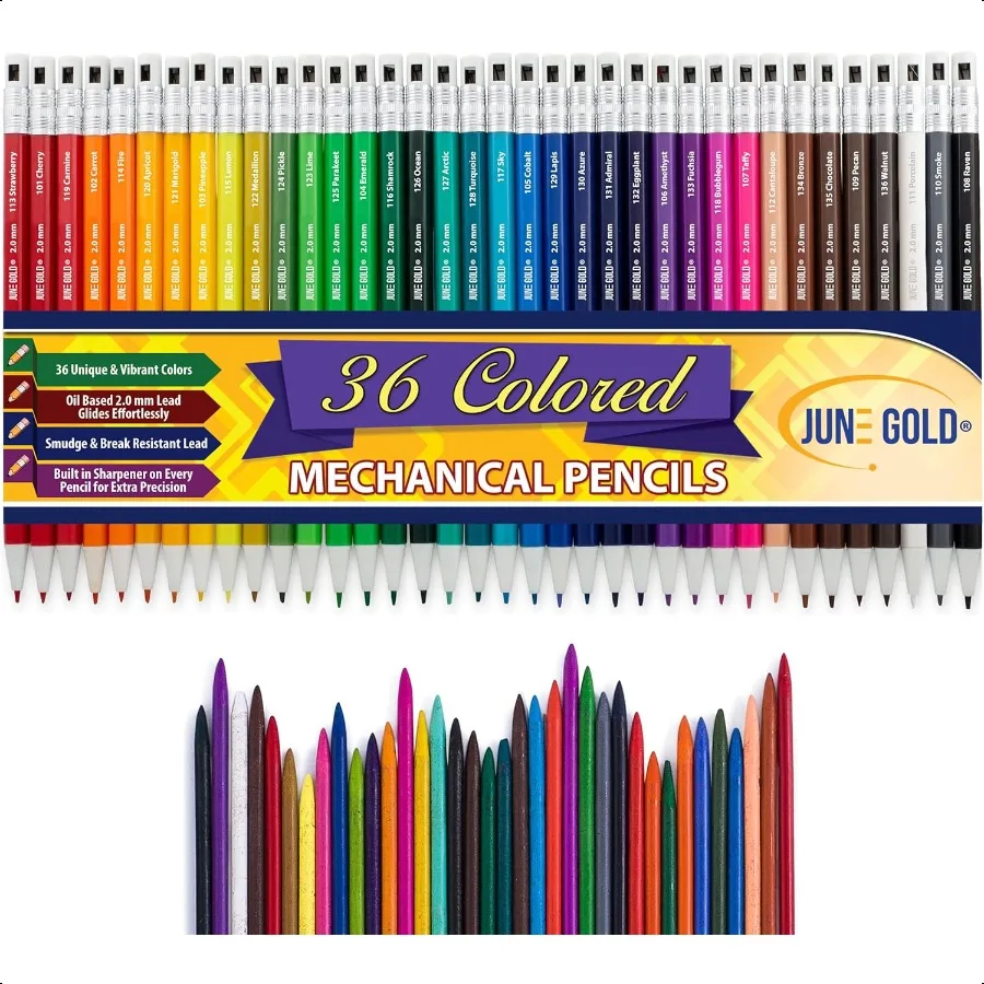 

36 Assorted Colored 2.0 mm Mechanical Pencils with 36 Color Leads Color Name is Printed on Each Pencil Barrel Built in Rear Sh