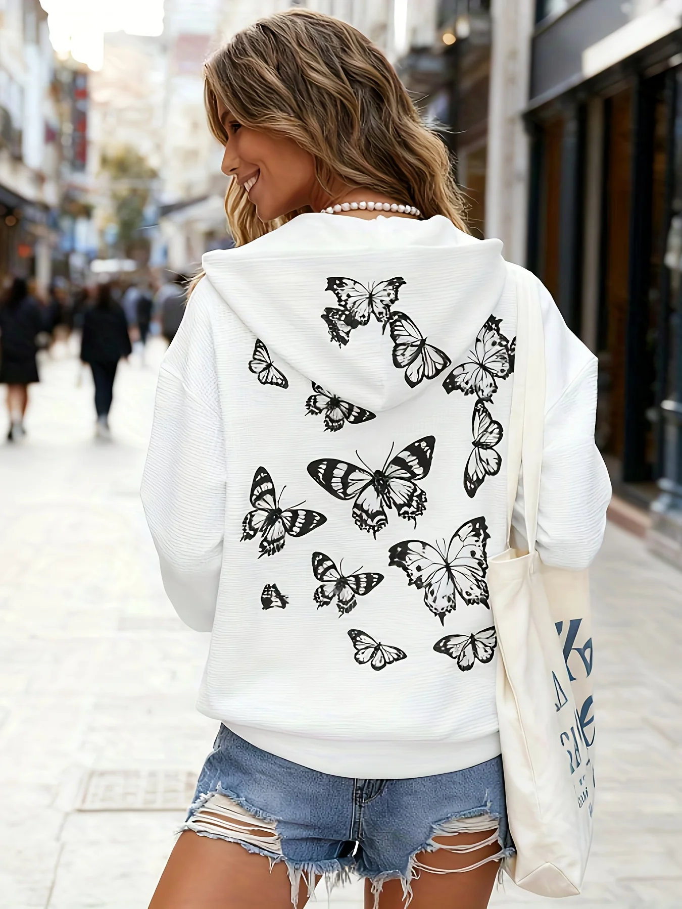 Casual Long Sleeve Hooded Jacket for Men and Women Butterfly Print Zip Up Outerwear Lightweight Spring Autumn Fashion
