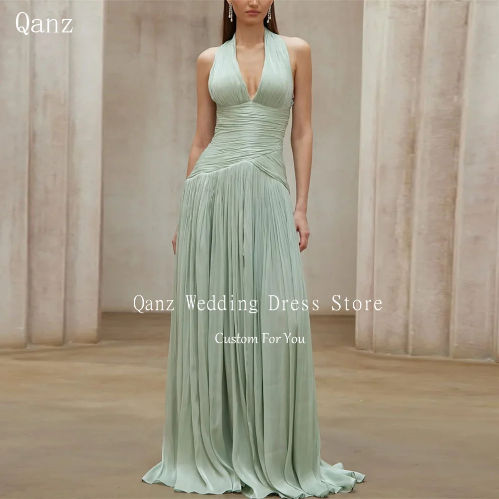 

Qanz Мятно-зеленые вечерние платья Мятатое атласное платье с глубоким v-образным вырезом Длинное трапециевидное платье Vestidos Para Eventos Especiales Платье для выпускного вечера по индивидуальному заказу