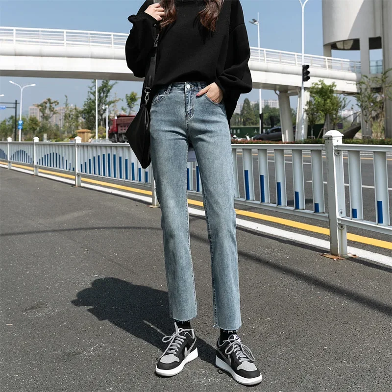 2024 New Autumn Clothes New Stretch Casual High Waist Loose Slim Cropped Trousers