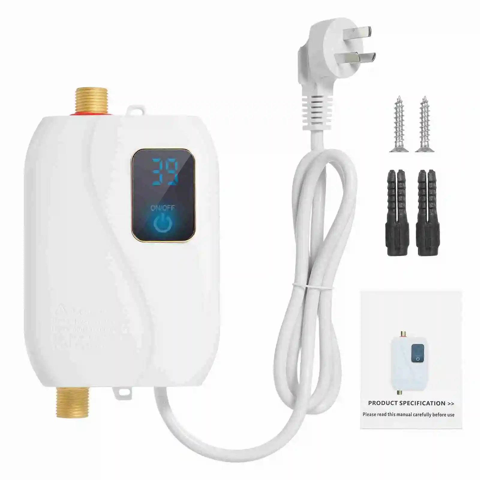 Instant Water Heater 220V 3500W Mini Electric Tankless Hot Water Heater Bathroom Kitchen Washing with LCD Display for Shower Bat