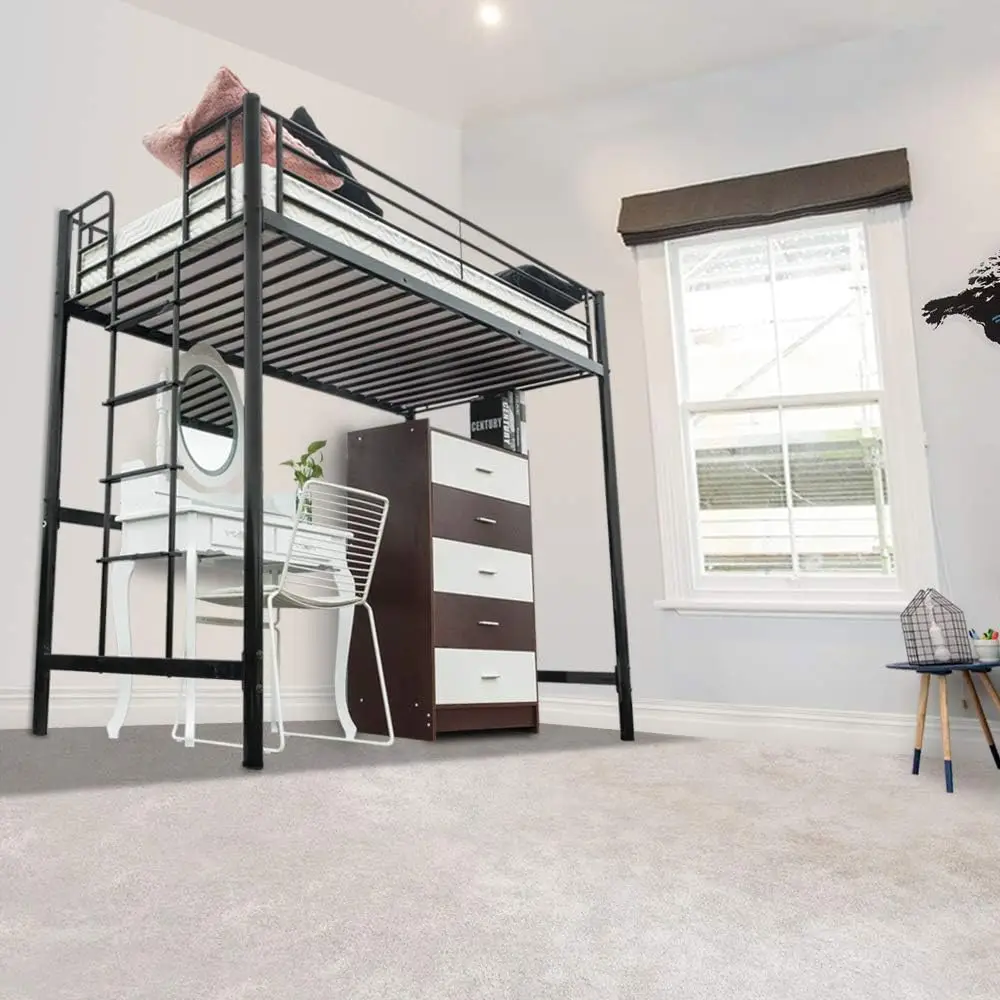 Twin Metal Loft Bed Frame for kids/Adults/Teens, Space-Saving Design, Black