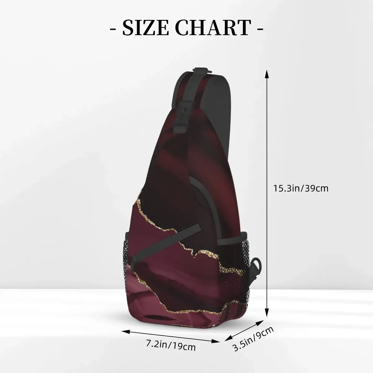 Burgundy Gold Agate Crossbody Sling Bag for Men Women Chest Bag Texture Shoulder Backpack Daypack for Travel Hiking Cycling Bag