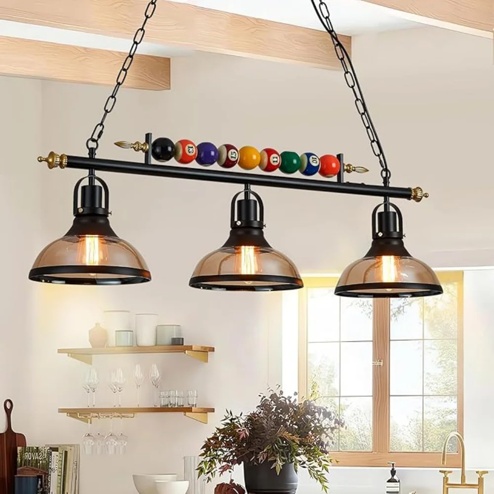 Vintage Billiards Pendant Light Three Heads Glass Hanging Lamp Restaurant Bar Counter Kitchen Island Cafe Pool Hall Pendant Lamp
