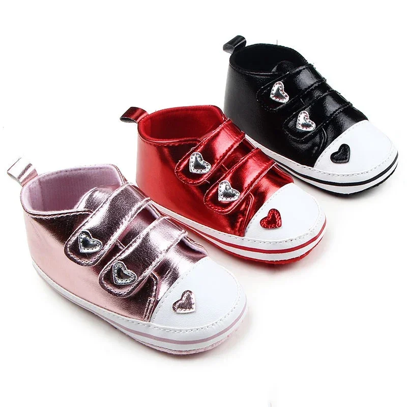 

Spring Autumn Shoes Boys Newborn Baby Girls Classic Heart-shaped PU Leather First Walkers Tennis Lace-Up Toddler