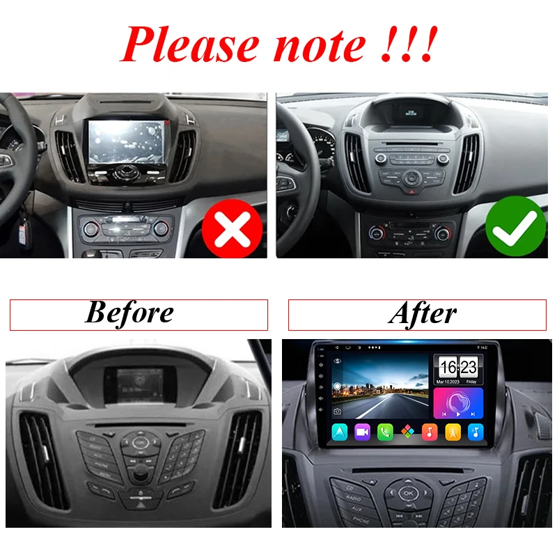 2 Din Android 14 Car Radio For Ford C-MAX Kuga 2 Escape 3 2012 - 2019 Multimedia Player Navigation GPS Carplay Head Unit stereo