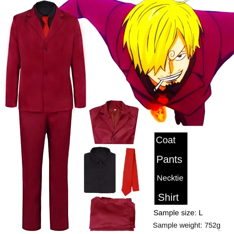 Anime Pirates Vinsmoke Sanji Noir Cosplay Costume, Perruque, Manteau, Chemise, Pantalon, Mat, Rouge, Uniforme, ixde Carnaval, Adulte, Femme, Homme, Trempé